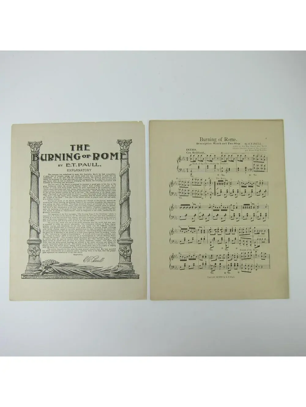 Sheet Music The Burning Of Rome March Two Step E.T. Paull Music Co. Antique 1903